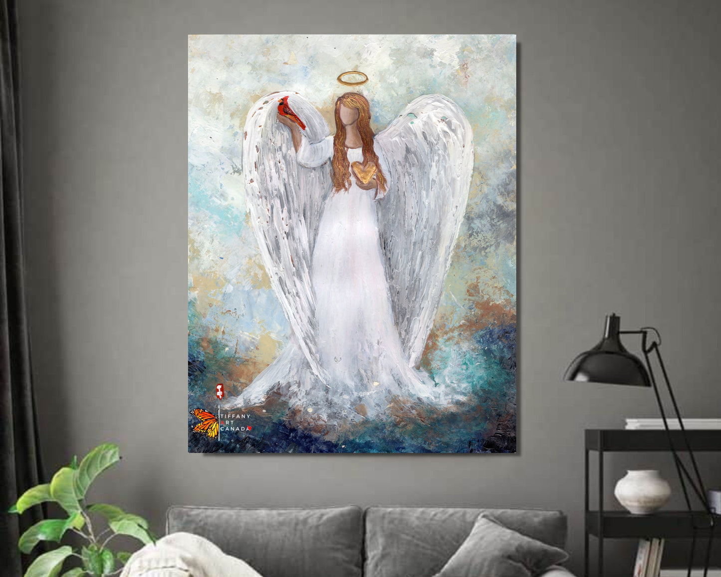 Original Angel Painting Canvas, Cardinal Sympathy Gift